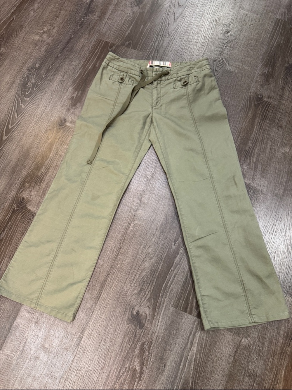 Women's Olive Green Straight-Leg Chinos with Drawstring Waist